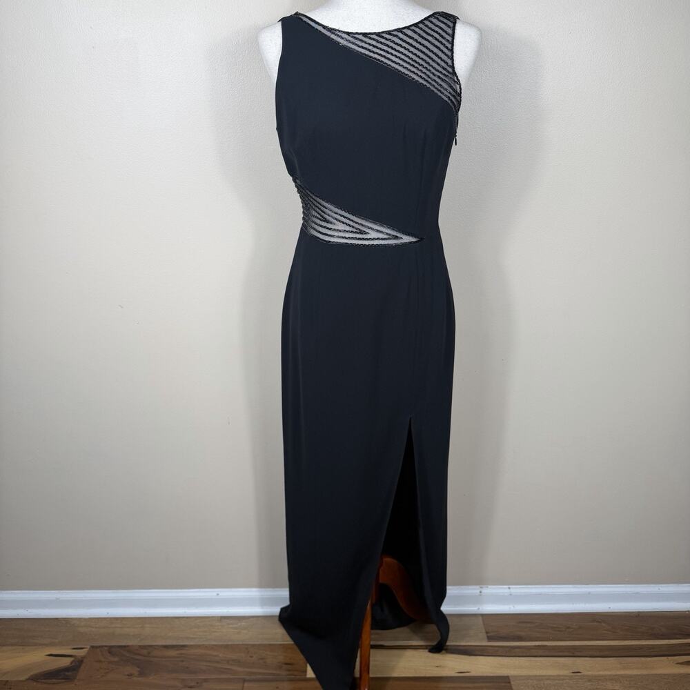 Nah Nah Collection Long Black Beaded Mesh Cutout Gown Sleeveless Formal Size 6